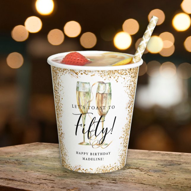Gold Glitter 50th Birthday Party  Paper Cups (Creator Uploaded)