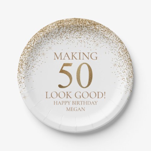 Gold Glitter 50th Birthday Party Paper Plates