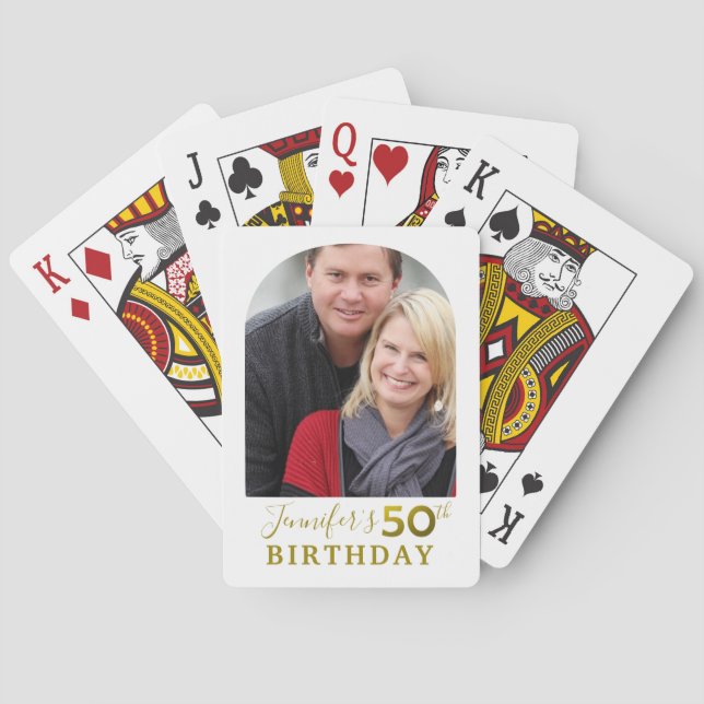 Gold Glitter 50th Birthday Party Photo Poker Cards (Back)