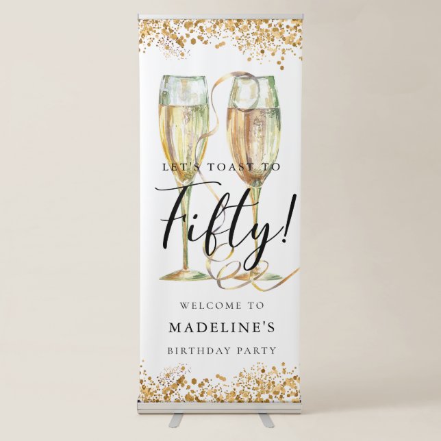 Gold Glitter 50th Birthday Party  Retractable Banner (Front)
