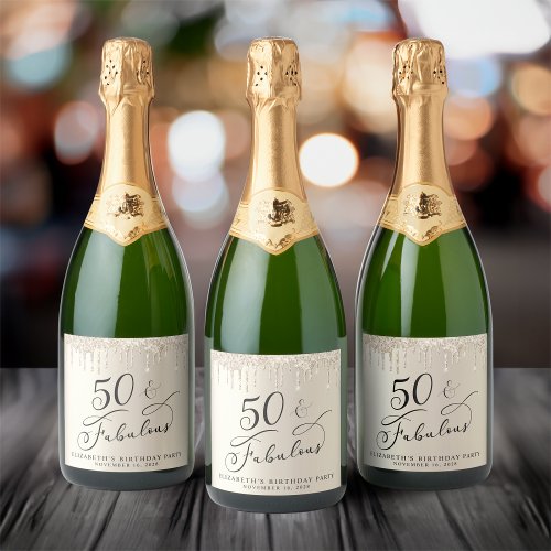 Gold Glitter 50th Birthday Party Sparkling Wine Label