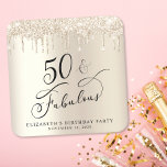 Gold Glitter 50th Birthday Party Square Paper Coaster<br><div class="desc">Chic custom 50th birthday party coaster featuring "50 & Fabulous" in a calligraphy script,  a gold faux foil background and dripping gold faux glitter. Perfect for table decor that guests can take home as a souvenir party favor.</div>