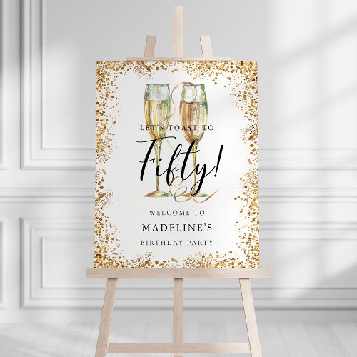 Gold Glitter 50th Birthday Party Welcome Foam Board