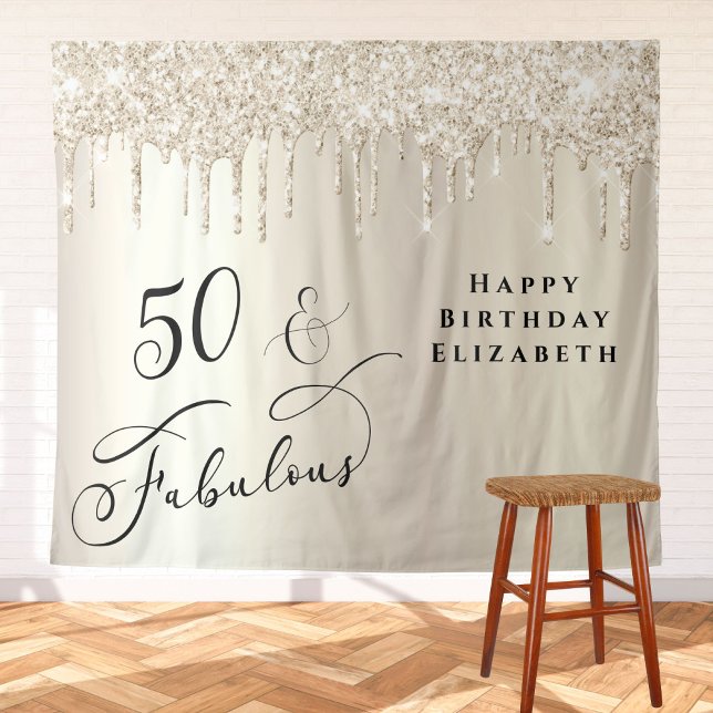 Gold Glitter 50th Birthday Party Welcome Tapestry (Creator Uploaded)