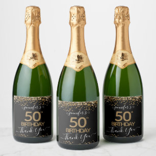 Gold Glitter 50th Birthday Personalized  Sparkling Wine Label