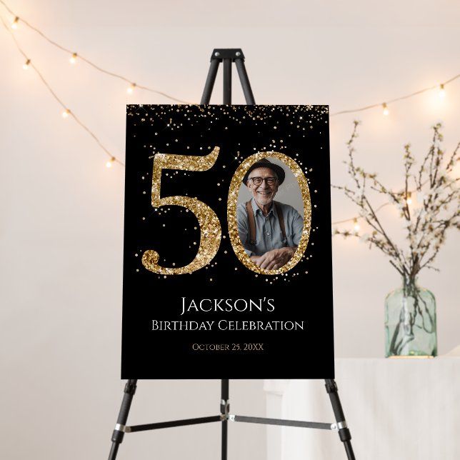 Gold Glitter 50th Birthday Photo Foam Board (In Situ (Stand))