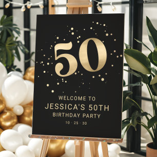 Gold Glitter 50th Fifty Birthday Welcome Party Foam Board