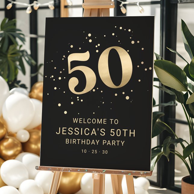 Gold Glitter 50th Fifty Birthday Welcome Party Foam Board (Creator Uploaded)