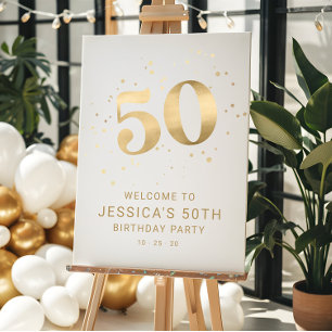 Gold Glitter 50th Fifty Birthday Welcome Party Foam Board