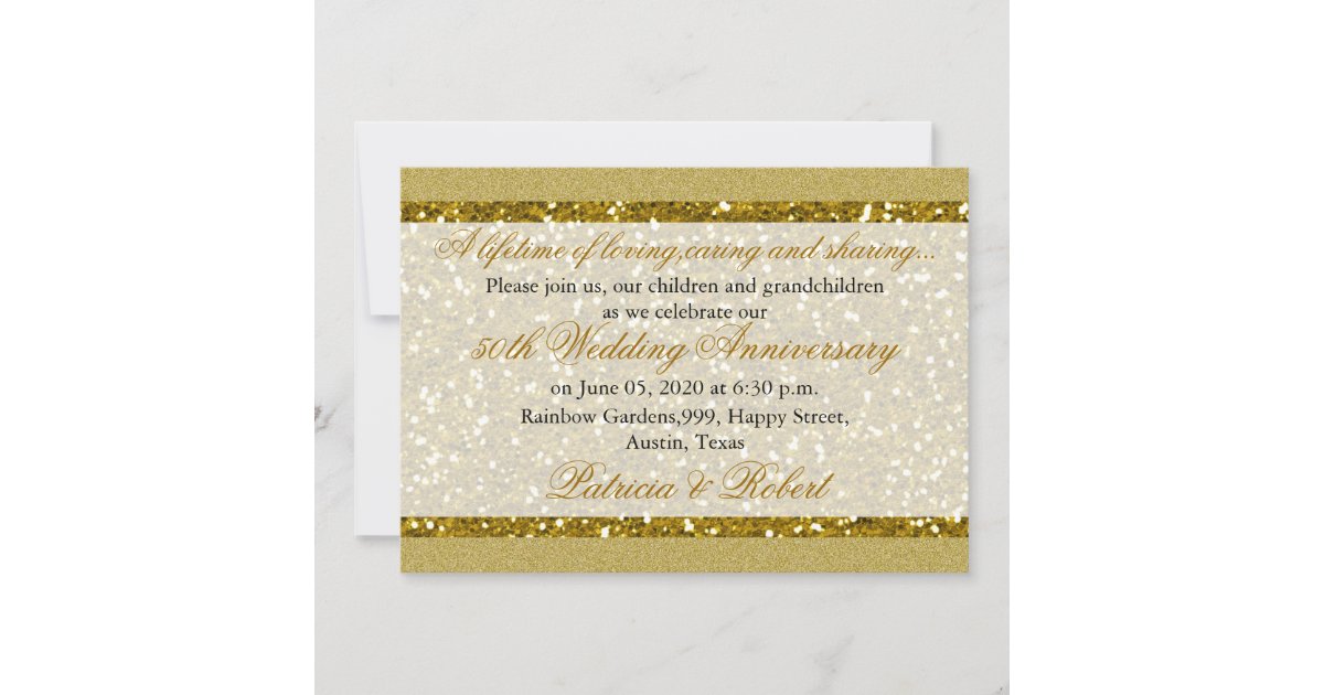 Gold Glitter 50th Golden Wedding Anniversary Invitation | Zazzle