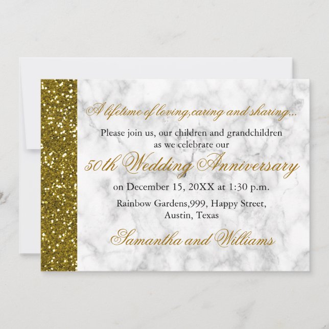 Gold Glitter 50th Wedding Anniversary Invitation (Front)