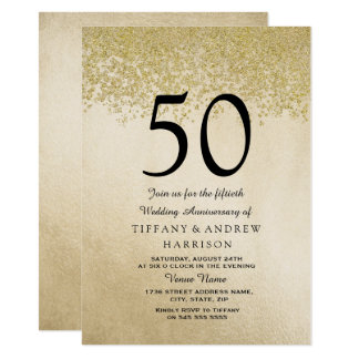 Gold Glitter 50th Wedding Anniversary Invitation