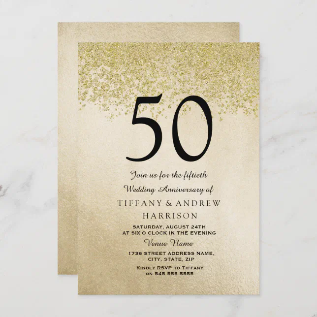 Gold Glitter 50th Wedding Anniversary Invitation | Zazzle