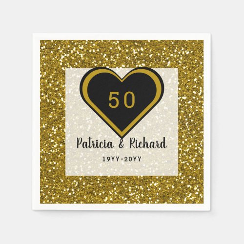 Gold Glitter 50th Wedding Anniversary Napkins