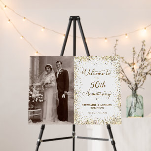 Gold Glitter 50th Wedding Anniversary Welcome  Foam Board