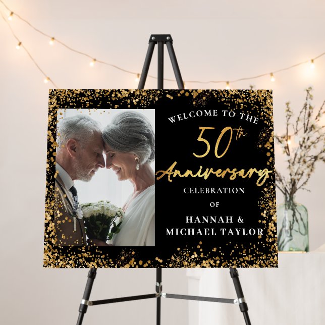 Gold Glitter 50th Wedding Anniversary Welcome Foam Board (In Situ (Stand))