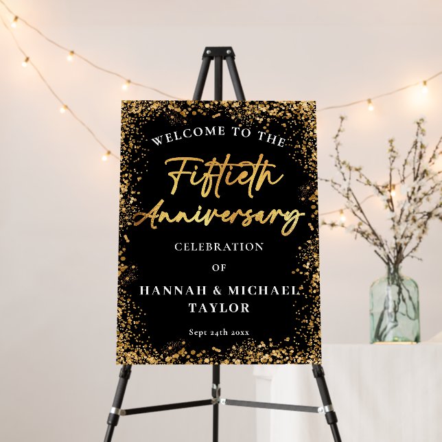 Gold Glitter 50th Wedding Anniversary Welcome Foam Board (In Situ (Stand))