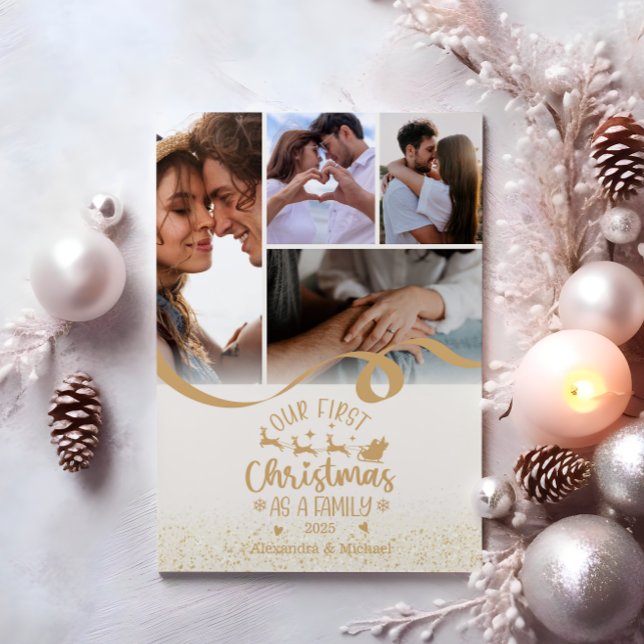 Gold Glitter 5 Photo Christmas Design Holiday Card (Creator Uploaded)