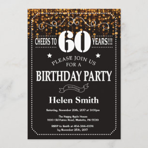 Gold Glitter 60th Birthday Invitation
