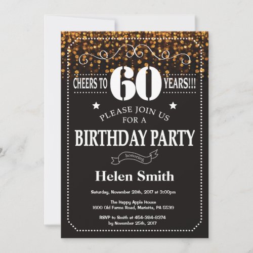 Gold Glitter 60th Birthday Invitation