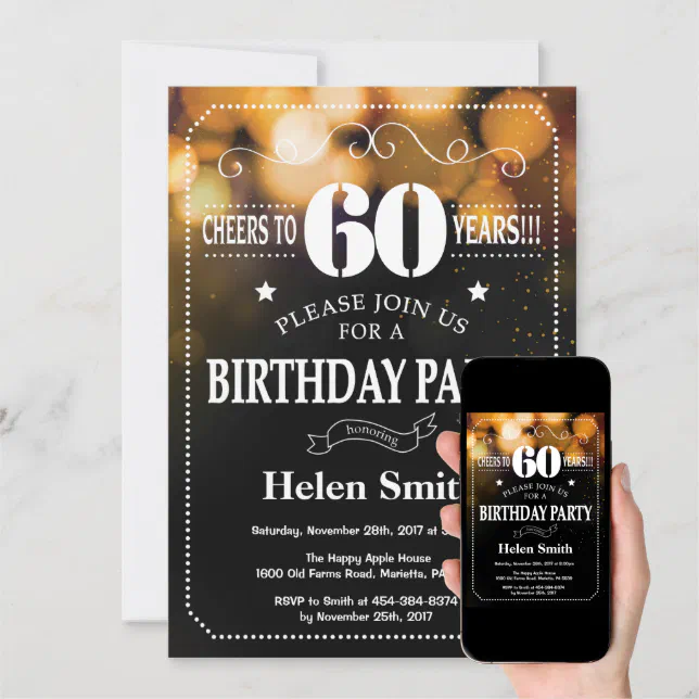 Gold Glitter 60th Birthday Invitation | Zazzle