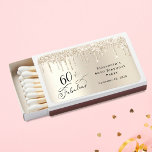 Gold Glitter 60th Birthday Party Favor Matchboxes<br><div class="desc">Elegant and chic 60th birthday party favors featuring "60 & Fabulous" written in stylish script against a gold background,  with gold faux glitter dripping down. Personalize with her name and the party date.</div>