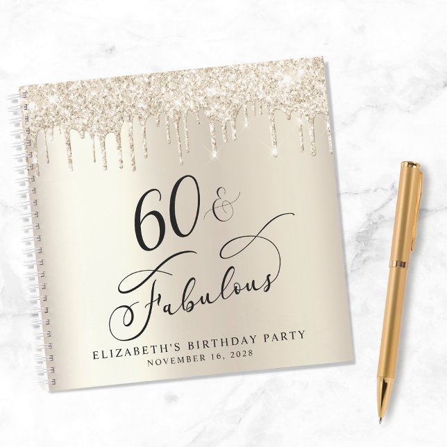 Gold Glitter 60th Birthday Party Guest Book (Creator Uploaded)