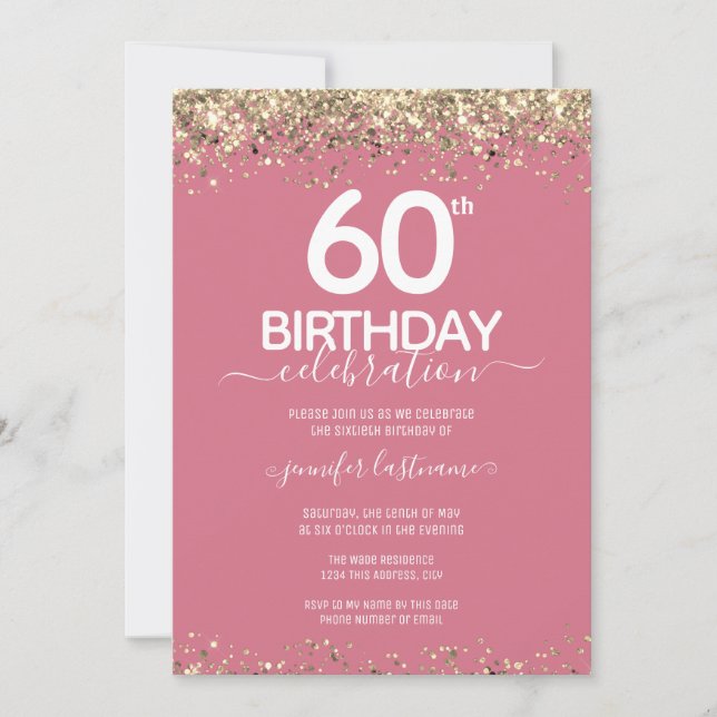 Gold Glitter 60th Birthday Party Invitation (Front)