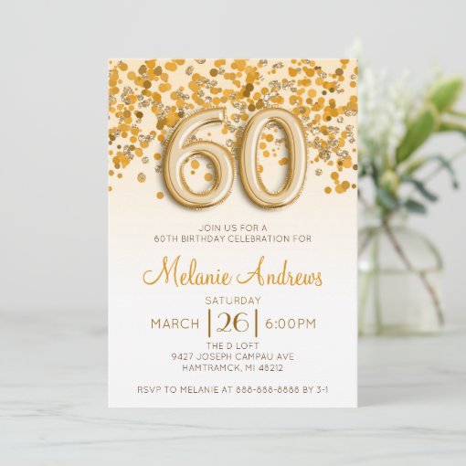 Gold Glitter 60th Birthday Party Invitation | Zazzle