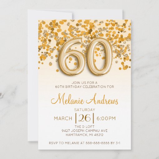 Gold Glitter 60th Birthday Party Invitation | Zazzle