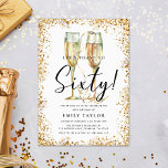 Gold Glitter 60th Birthday Party Invitation<br><div class="desc">This is an elegant and chic 60th Birthday Party invitation featuring a golden glitter border, a pair of watercolor champagne glasses and a modern script font. This would be perfect for anyone looking to celebrate their special milestone birthday in style. Easily update the party details on the card using the...</div>