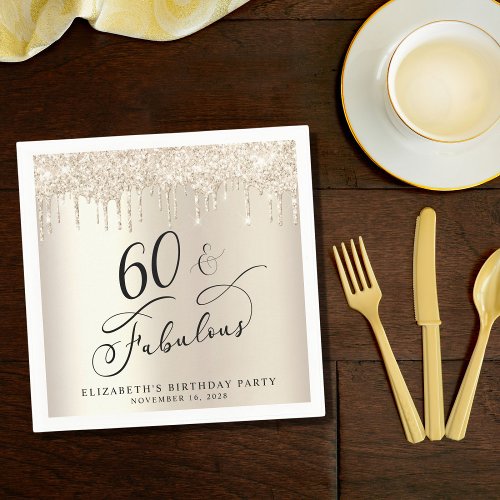 Gold Glitter 60th Birthday Party  Napkins