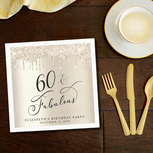 Gold Glitter 60th Birthday Party  Napkins (Creator Uploaded)