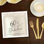 Gold Glitter 60th Birthday Party  Napkins<br><div class="desc">Elegant and chic napkins for her 60th birthday party featuring "60 & Fabulous" in a calligraphy script on a gold faux foil background with gold faux glitter drips. Personalize with her name and the date of the party.</div>