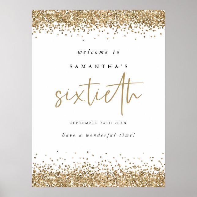 Gold Glitter 60th Birthday Party Welcome Poster (Front)
