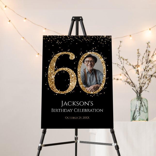 Gold Glitter 60th Birthday Photo Foam Board (In Situ (Stand))