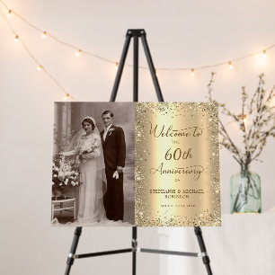 Gold Glitter 60th Wedding Anniversary Welcome  Foam Board