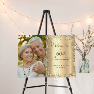 Gold Glitter 60th Wedding Anniversary Welcome  Foam Board