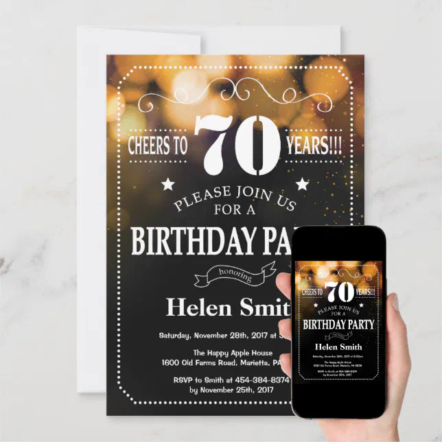 Gold Glitter 70th Birthday Invitation Zazzle