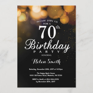 Gold Glitter 70th Birthday Invitation Card