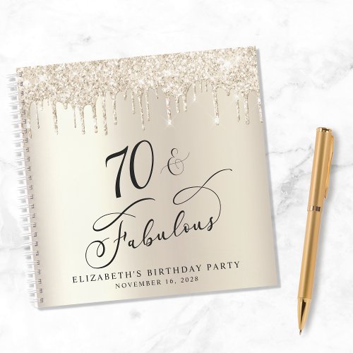 Gold Glitter 70th Birthday Party Guest Book