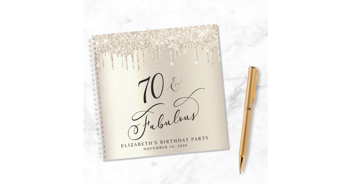Gold Glitter 70th Birthday Party Guest Book | Zazzle