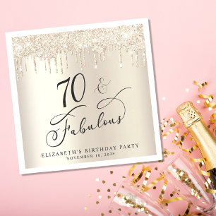 Gold Glitter 70th Birthday Party Napkins