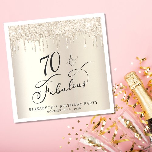 Gold Glitter 70th Birthday Party  Napkins