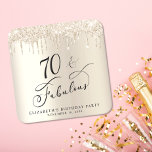 Gold Glitter 70th Birthday Party Square Paper Coaster<br><div class="desc">Chic custom 70th birthday party coaster featuring "70 & Fabulous" in a calligraphy script,  a gold faux foil background and dripping gold faux glitter. Perfect for table decor that guests can take home as a souvenir party favor.</div>