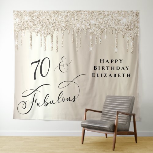 Gold Glitter 70th Birthday Party Tapestry