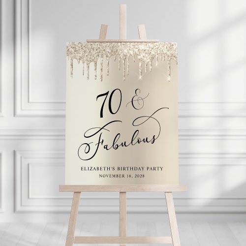 Gold Glitter 70th Birthday Party Welcome Foam Board