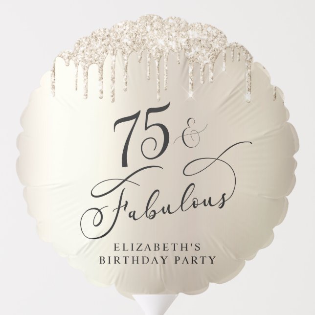 Gold Glitter 75th Birthday Party Balloon (Back)