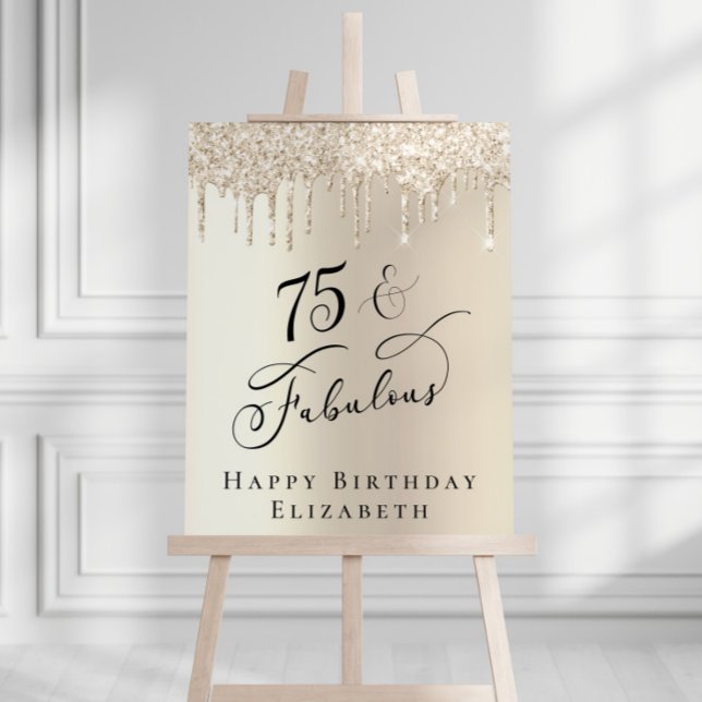 Gold Glitter 75th Birthday Party Foam Board (Creator Uploaded)