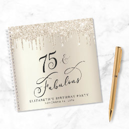 Gold Glitter 75th Birthday Party Guest Book
